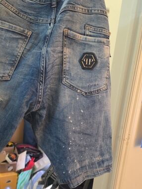 Philipp Plein Distressed Blue Denim Men's Jeans Shorts